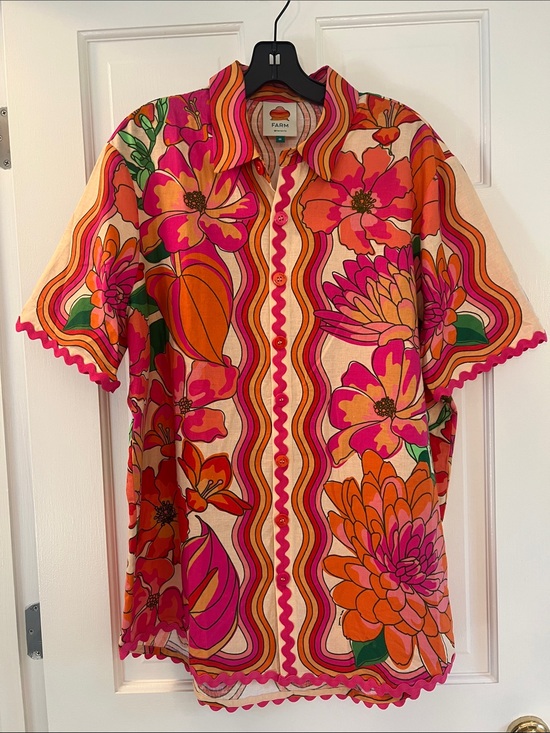 FARM Rio Tops - NWOT Farm Rio Linen Blend Blouse Size M